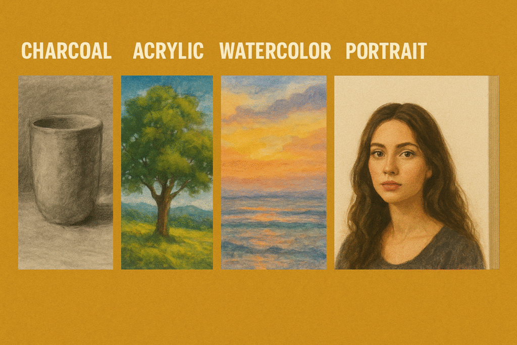 “Charcoal, Acrylic, Watercolor, Portrait, and Canvas painting classes in Jind Haryana”