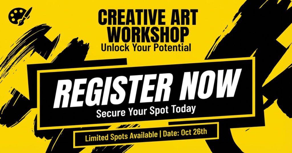 "2 days online art workshop for beginners, artist workspace with canvas, brushes, paints, and laptop showing live online class, creative learning from home"
